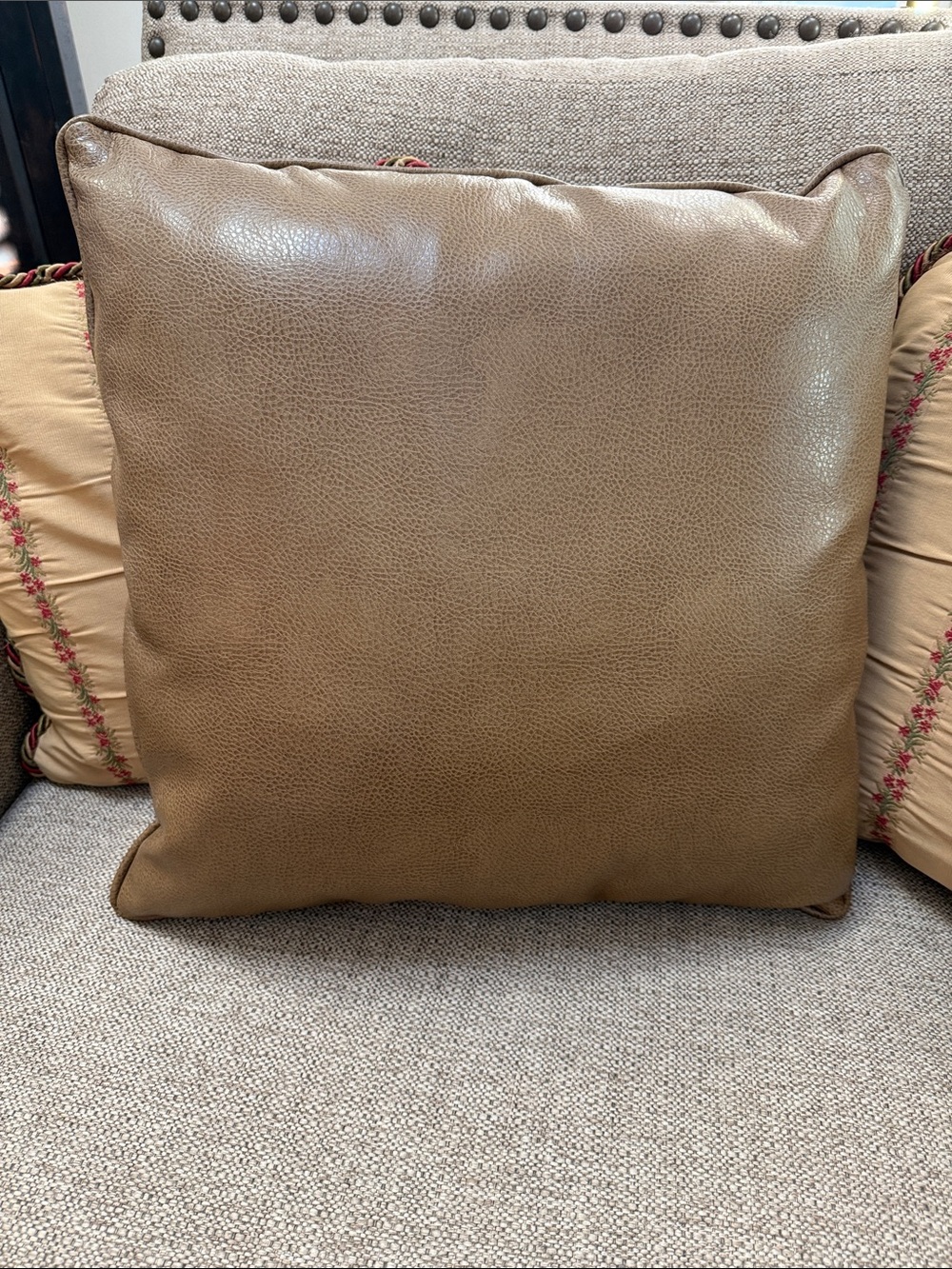 Soft Pebbled Leather Taupe/Tan Throw Pillow